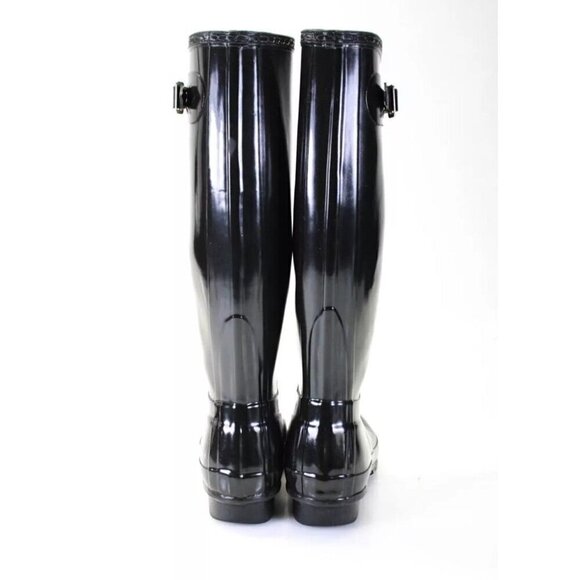 HUNTER BOOTS Woman’s Original Tall Back Adjustable Rain Boots BLACK Gloss - Picture 2 of 11